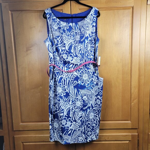 NWT Nine West Blue Riviera Combo Floral Sheath Dress With Pockets - 18W - Picture 2 of 12